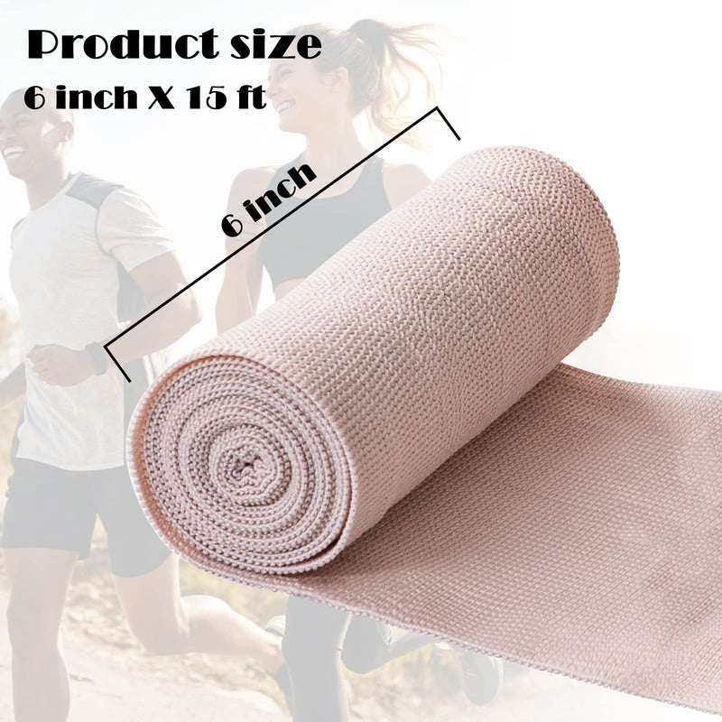 [Australia - AusPower] - 6 Rolls Elastic Bandage Wrap with 12 Extra Clips, 6 Inch X 15ft Compression Bandage Stretch Tape for Medical, Athletic Sport, Wrist, Arm, Leg Sprains, Calf, Ankle & Foot 