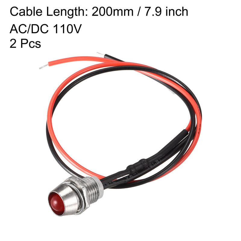 [Australia - AusPower] - uxcell LED Indicator Light AC/DC 110V 8mm Panel Mount Red LED Signal Lamp Metal Shell 2Pcs 