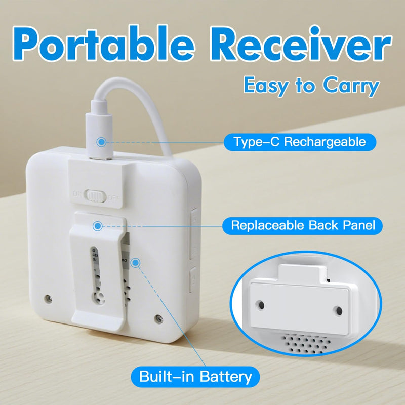 SINGCALL Wireless Portable Caregiver Pager Panic Alarm System Personal Alarm for Elderly/Kids/Pregnant/Patients 32 Chimes & 0-100dB Volume 1 Rechargeable Portable Receiver+ 2 Emergency Call Buttons 1 receiver and 2 call buttons