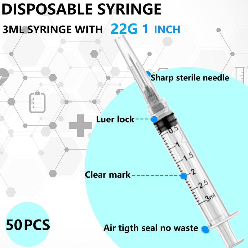 [Australia - AusPower] - 50 Pcs/Box - 22Ga 3ml Lab Dispensing Utensils, Individually Wrapped 50 3ml 22ga 1inch 