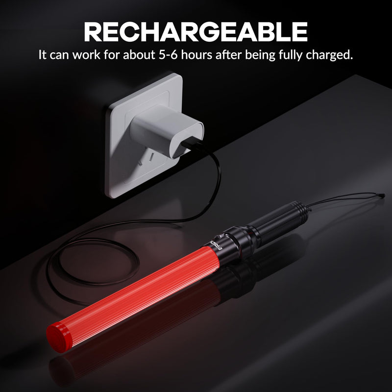 [Australia - AusPower] - 2 Pack 16 Inch Rechargeable Traffic Wand, Red Traffic Control Baton with 2 Flashing Modes, LED Safety Light Wand, Air Marshaling Wand for Airport, Parking, Car Directing 2 Pack 