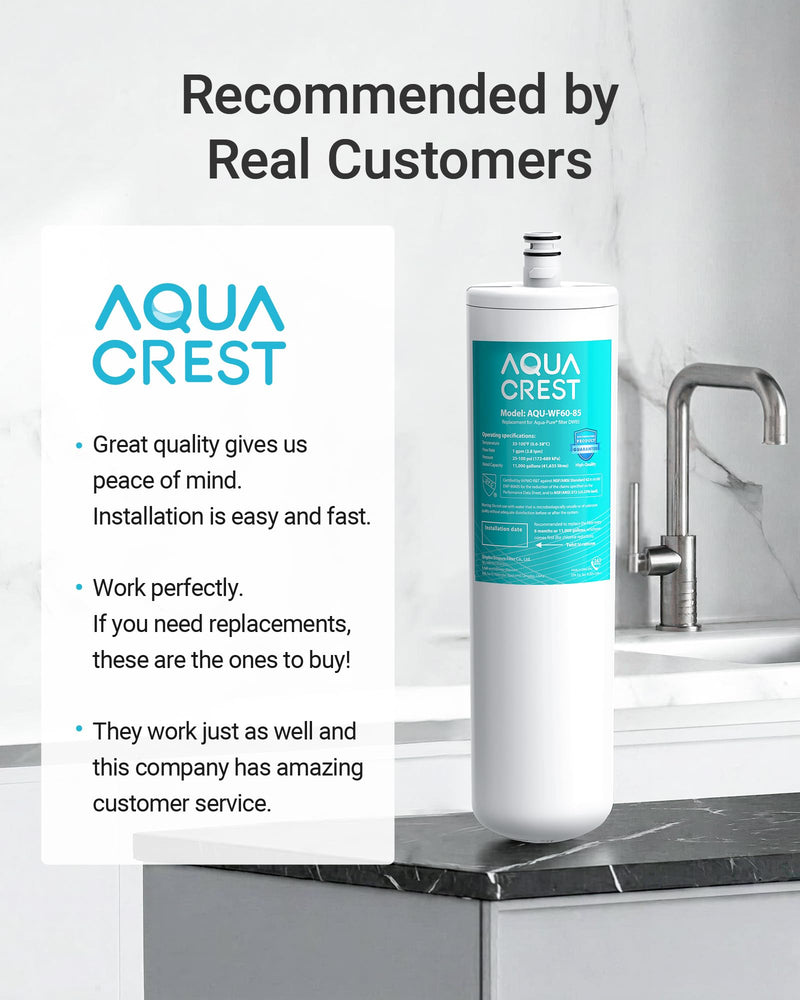 AQUA CREST DW85 Under Sink Water Filter, Replacement for Aqua-Pure® AP-DW85, 5584408, AP-DWS700, Cuno CFS8112, CFS8812X-S, CFS8720, KOHLER K-201-NA, KOHLER K-202-NA, NSF 42 Certified, Model No.WF60-85 WITHE