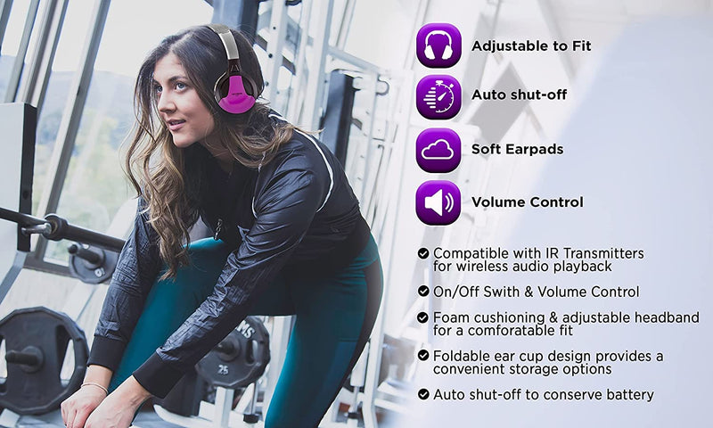 [Australia - AusPower] - IR630PR Universal IR Wireless Foldable Headphones - Purple Wireless Bluetooth-Enabled Lightweight Portable for iPhone, Car, Kids Wireless Headphones for Universal Car Entertainment System 