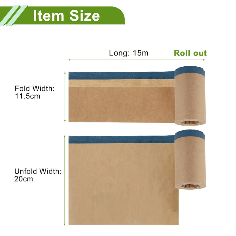 Pre-Taped Masking Paper Automotive Paint Masking Paper Kraft Paper Natural Fiber Material 1 Pc 1500x20cm / 49.21ftx7.87" Brown Blue 49.21FT x 7.87"