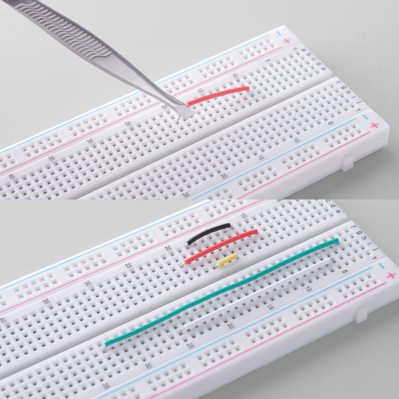 Breadboard Jumper Wire Cable Breadboard Set 1 x 830 + 1 x 400 Breadboard + 65 Pieces Jumper Cable Flexible + 140 Pieces Jumper Wire Set (2-125 mm) + 1 x Tweezers Pack of 1