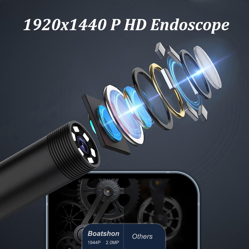 Endoscope Camera with Light, 1920P HD Borescope with 8 Adjustable LED Lights, 10ft Semi-Rigid Snake Cable, 7.9mm IP68 Waterproof Industrial Inspection Camera Compatible for Android, iPhone, iPad