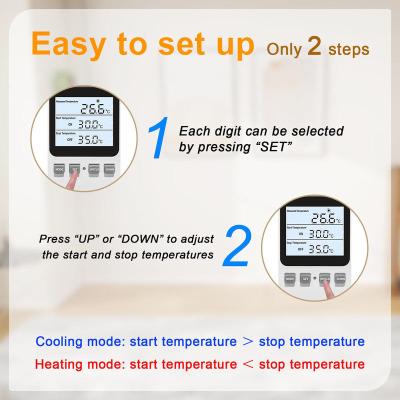 [Australia - AusPower] - Temperature Controller Heating Cooling Mode Digital Thermostat 120V 15A Plug in Thermostat Controlled Outlet for Reptile Greenhouses Seedling Mat Incubation Terrarium 