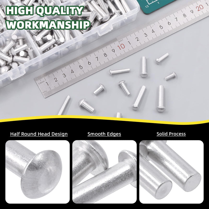 [Australia - AusPower] - Keadic 300Pcs 12 Sizes Solid Aluminum Brazier Head Rivets Assortment Set, M4 M5 M6 10mm 14mm 20mm 25mm Length Aluminum Rivets Fastener for Household Machinery Automobile Industry 
