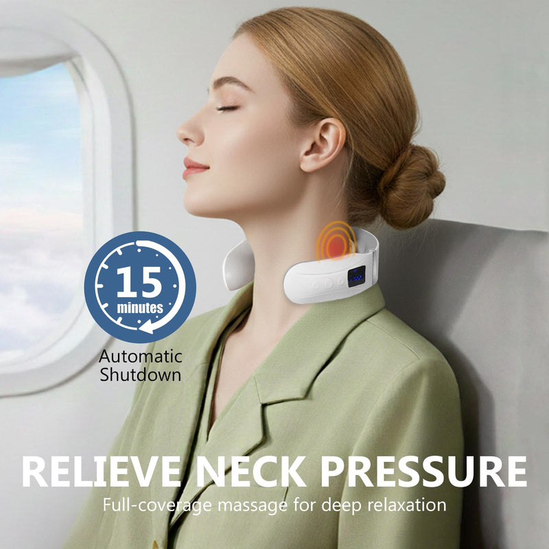 Neck Massager with Heat, Ultra-Lightweight Electric Pulse Device for Neck Relaxation, Cordless Mini Smart Massager for Soothing Stiff Muscles, for Home, Office and Travel 1 Count (Pack of 1)