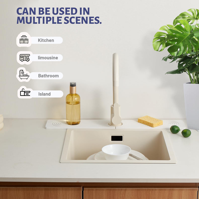 Stone Faucet Mat for Kitchen Sink, Faucet Mat Fast Drying Diatomite, Sink Splash Guard Water Absorbing Stone Tray for Sink, Counter Protector for Kitchen & Bathroom White.23.6" x 3.9"‎