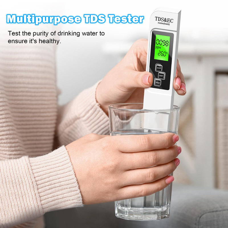 [Australia - AusPower] - 3 in 1 TDS Meter - TDS EC & Temperature(°C,°F) Meter,Accurate & Reliable Digital Water Testing kits for Drinking Water Quality, Tap, Well, Swimming Pool,Hydroponics, Aquarium, RO/DI System, WHITE 