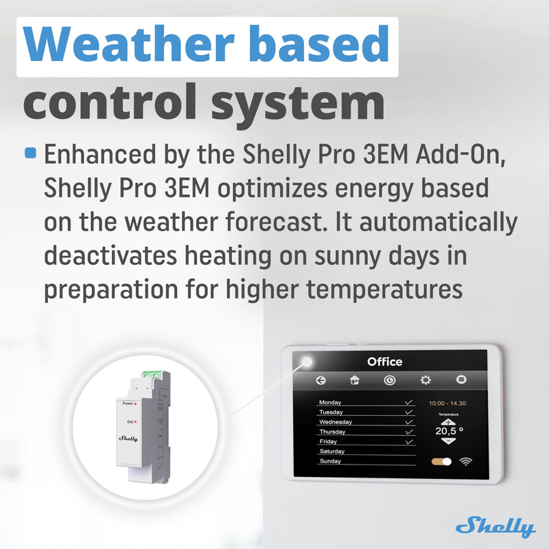 Shelly Pro 3EM Switch Add-On | Add-On Pro 3EM Dry Contacts DIN Rail Mounting | Home Automation | iOS Android app | No Hub Required | Solar Panels | Wind Turbines