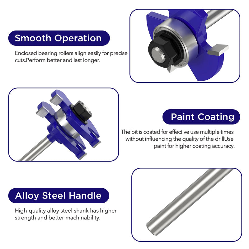 Tongue and Groove Router Bit Set of 2 Pieces 1/4 Inch Shank Router Bits 3 Teeth Adjustable T Shape Wood Milling Cutter Router Bits Sets for Woodworking, Idea Gifts for Dad, Fathers Day Gifts