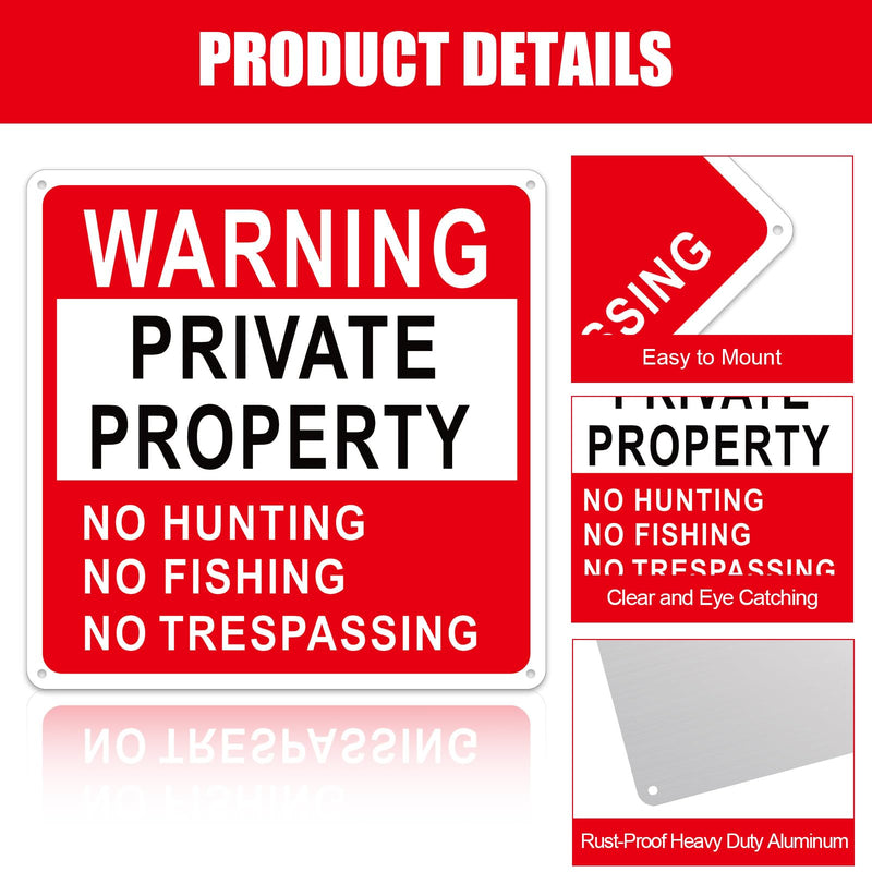 Lineshading 8 Pcs Large Posted No Hunting No Trespassing Signs Private Property Weatherproof Sign Reflective Aluminum Sign for Warning Hunting Fishing Trapping Outdoor(Red,12x12") Red 12x12"