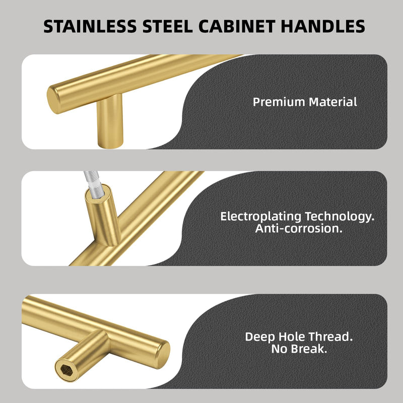 Goldenwarm 20 Pack 3-1/4 Inch Cabinet Handles - Brushed Brass Drawer Pulls - Kitchen & Bathroom Cabinet Handles Gold Decorative Dresser Hardware 3-1/4in Hole Centers
