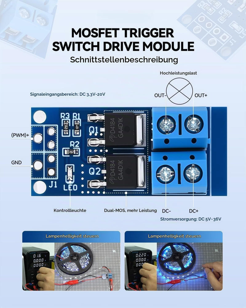 10pcs Dual MOSFET Trigger Switch Driver Module DC 5-36V 400W 15A PWM Regulator 0-20kHz Electronic Switching Controller for Motor Speed Lamps Brightness Arduino