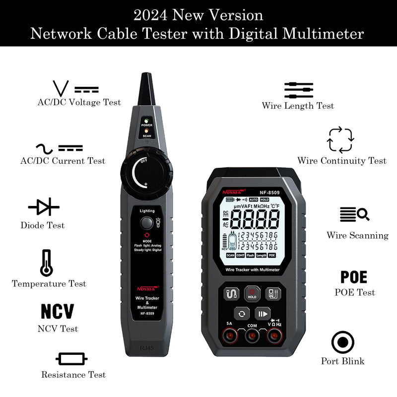 [Australia - AusPower] - Network Cable Tester with Multimeter Tester, NCV AC DC Voltmeter, POE Tester, TDR Network Tester, RJ45 CAT5 CAT6 Ethernet Cable Tester with Port Flashing 