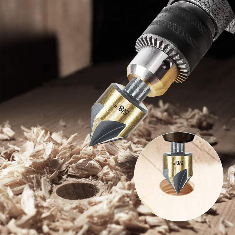 [Australia - AusPower] - Countersink Drill Bit Set, 5pc, 1/4" Hex Shank, 82 Degree Countersink Holes for Screws to Sit Flush or Under The Surface of Metal Wood Plastic, Sizes 1/4, 3/8, 1/2, 5/8, 3/4 Inches with Storage Case 5 Piece Hex Shank Countersink Bit 