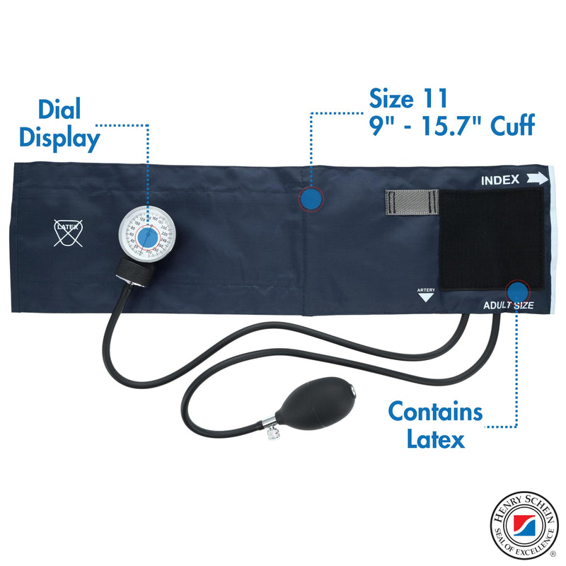 [Australia - AusPower] - Adult Pro Aneroid Sphygmomanometer – Size 11 Navy Blue Cuff, Manual Blood Pressure Monitor, Reusable, Dial Display, Includes Leatherette Carrying Case – 1 Count Adult (Size 11) 