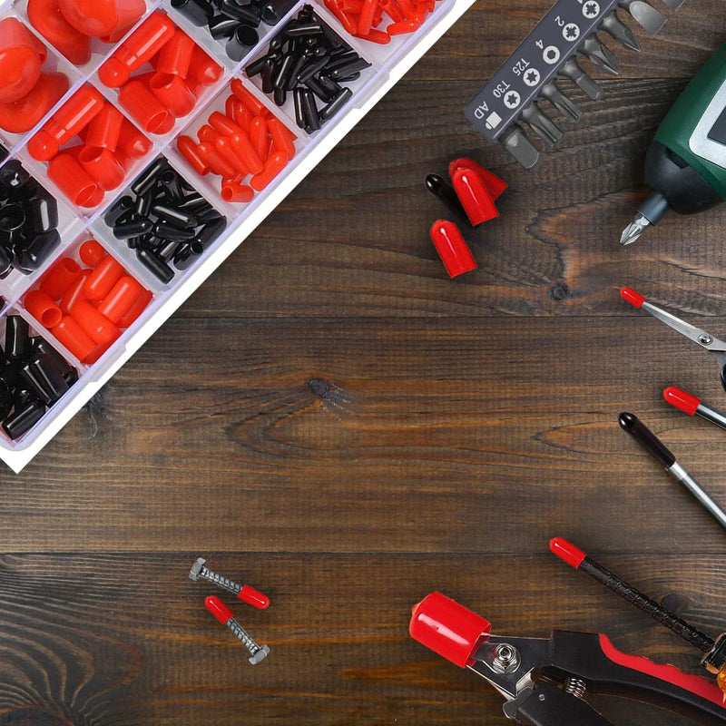 [Australia - AusPower] - Performore 192 Pieces Rubber End Caps - Screw Cap Covers - Thread Protector - Rubber Tips - Red & Black Vinyl Flexible Bolt & Screw Thread Protector Caps 9 Sizes in Plastic Case 