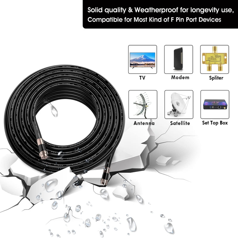 [Australia - AusPower] - 50FT RG6 Coaxial Cable with F Connector, F81 Female Extender Adapter, Low Loss High Speed Coax Cable Cord Extender for HD TV, Dish, Satellite, Antenna, TV Cable (50Feet, Black) 50 FT 