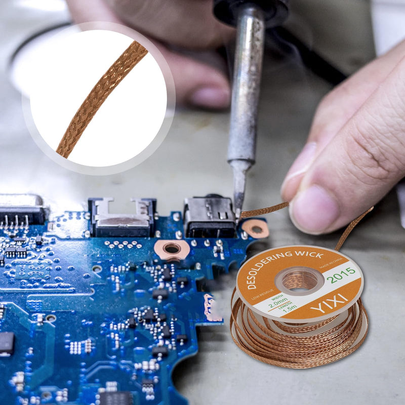 Desoldering Braid, Desoldering Wire, Desoldering Wire, Copper Desoldering Wire (1.0/1.5/2.0/2.5/3.0/3.5 mm), Ideal for Desoldering and Removing Solder on Solder Joints, High Thermal Conductivity Soldering Braid