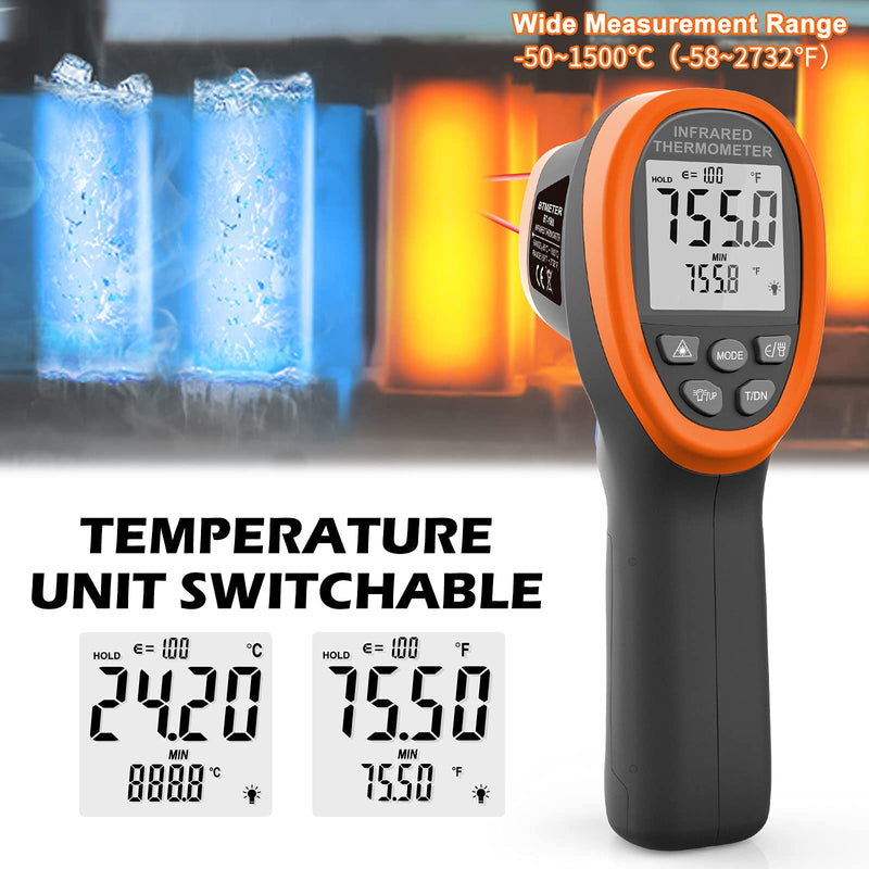 [Australia - AusPower] - BTMETER BT-1500 Pyrometer 30:1 Industrial Laser Thermometer Gun, -58? to 2732? Non Contact High Temp Infrared Thermometer Digital IR Temperature Gauge Orange(NOT for Human Temp Test) BT-1500 Orange 