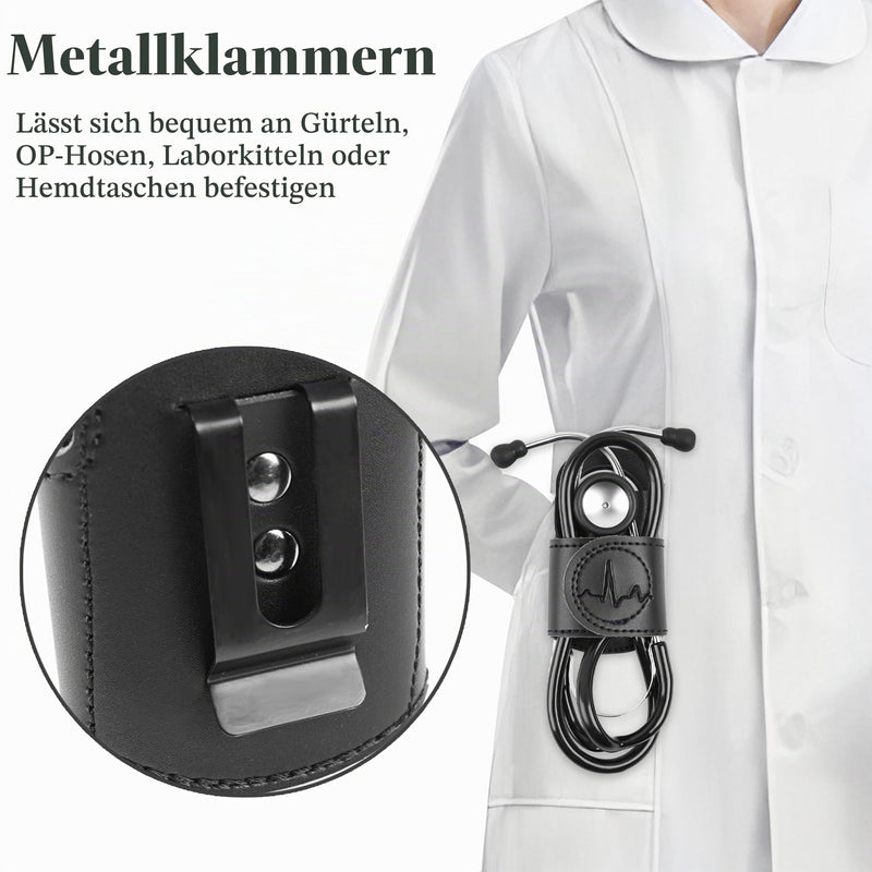 PU Leather Stethoscope Holder with Clip for Belt, Stethoscope Holder, Stethoscope Holder with Clip for Doctors and Nurses (1-Black) 1 pc. 1-Black