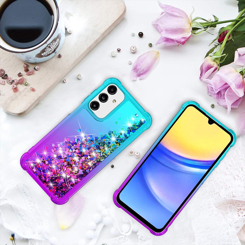 [Australia - AusPower] - for Galaxy A15 5G Phone Case,Samsung Galaxy A15 5G Case,with HD Screen Protector,Gradient Quicksand Glitter Liquid Floating Cute Phone Case for Samsung A15 5G (Teal/Purple) Y Teal/Purple 