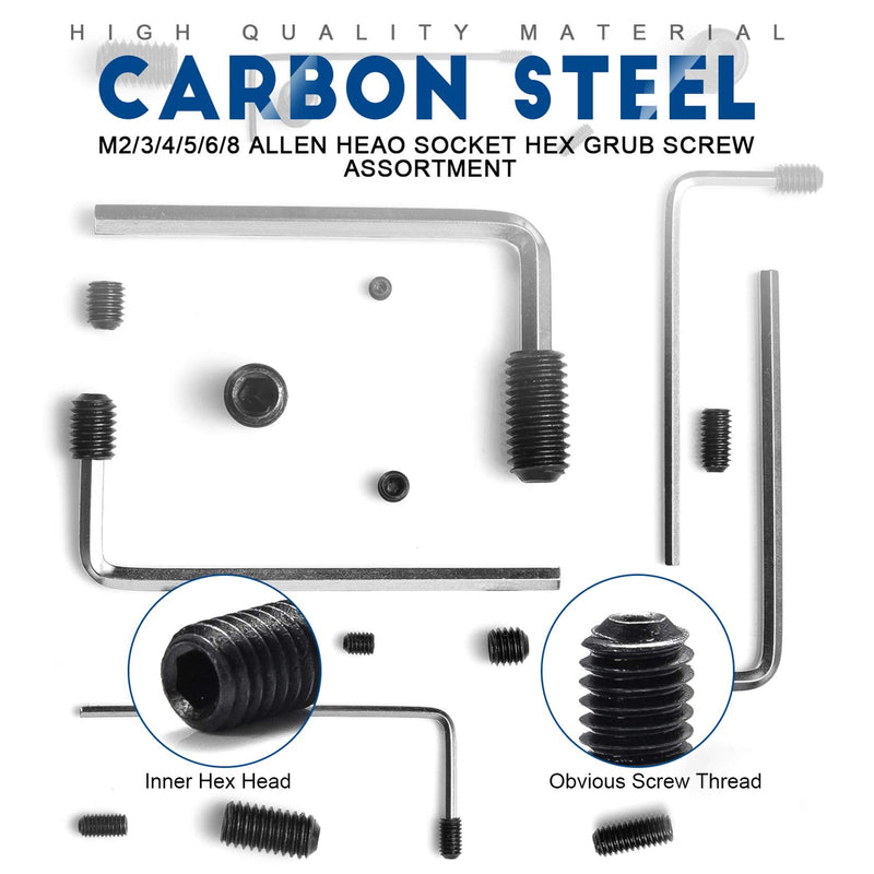 [Australia - AusPower] - NINDEJIN 666 pcs Set Screws, M2 M3 M4 M5 M6 M8 Metric Internal Hex Drive Screws & Allen Key Wrenches Assortment Kit, 12.9 Carbon Steel Socket Set Screws for Faucet, Bathroom Fixtures, Door Handles 666 Black Socket Set 