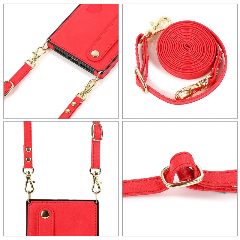 [Australia - AusPower] - CCSmall for iPhone 15 Pro Max Case with Card Holder for Women, Phone Case Crossbody with Wrist Strap & Removable Adjustable Shoulder Lanyard Cover for iPhone 15 Pro Max KB Red 