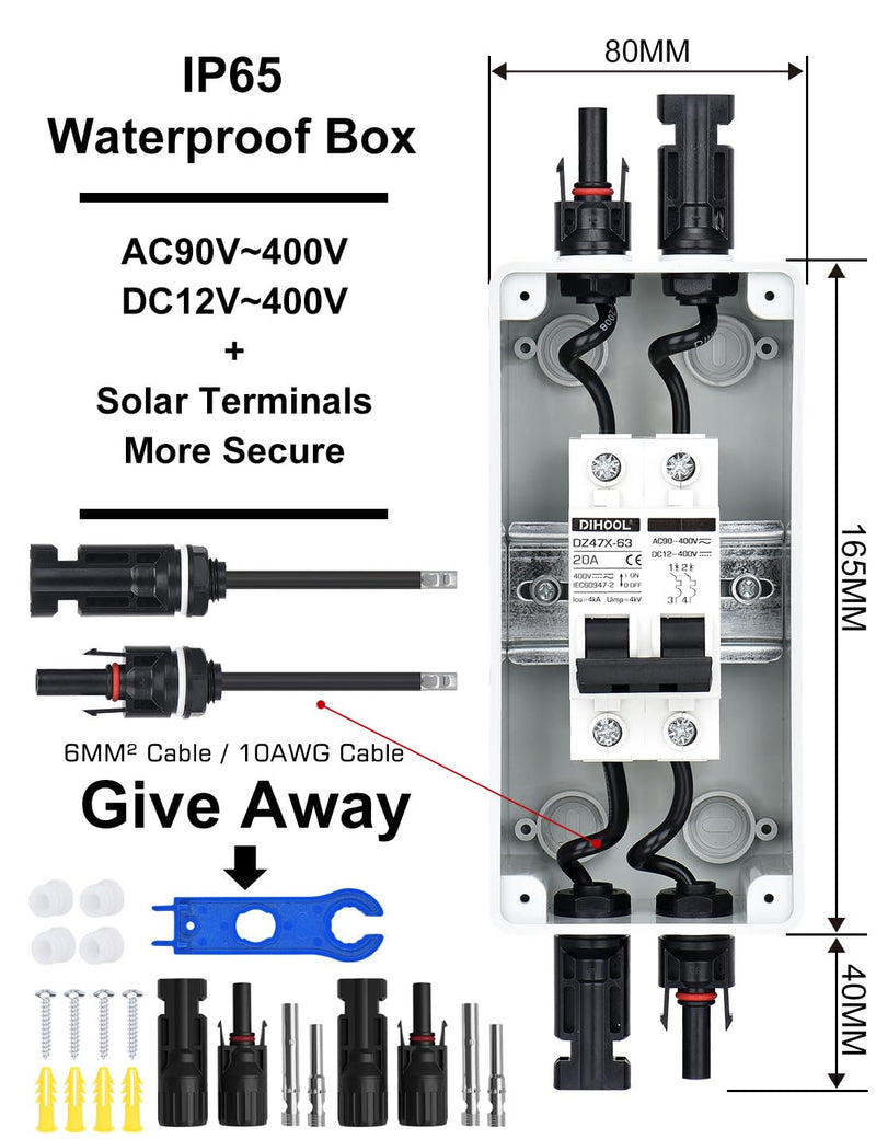 DIHOOL 20 Amp dc Circuit Breaker with Electrical pv Disconnect Box for Solar Panels, Solar Disconnect Switch Outdoor 20 Amp - Uv Proof