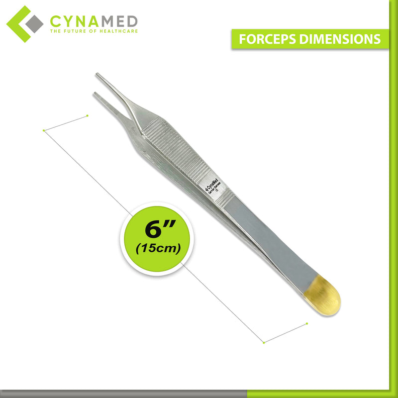[Australia - AusPower] - Cynamed Set of 2 Adson Forceps with Gold Handle - 6 in. Straight Fine Point Surgical Veterinary Instruments (Serrated) Serrated 