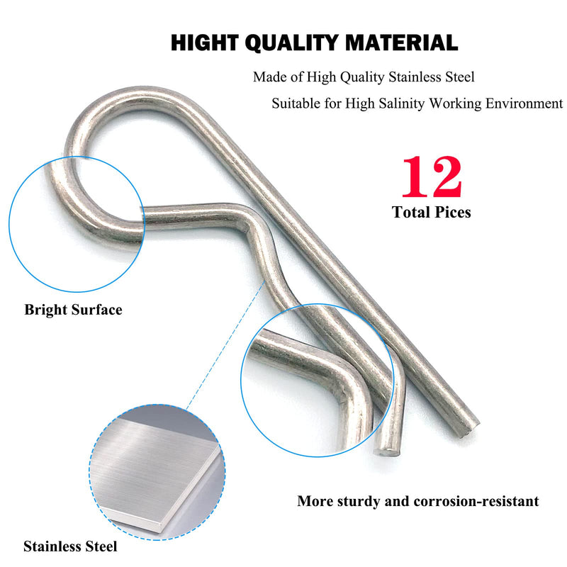 [Australia - AusPower] - 12 Pcs Heavy Duty Stainless Steel Cotter Pin R Clip Large Spring Retaining Wire Hair Pins Hitch Pin Clips Large Carter Pins for Trailer Pin Clips Lock System M3x60 Keeper Pins SUS304 M3x60mm-12pcs 12 
