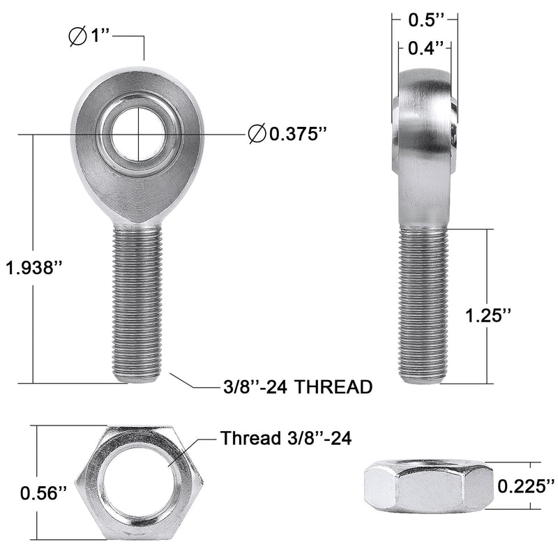 [Australia - AusPower] - 3/8" Heim Joints Rod End Kit,.375" Chromoly Heim Joints Panhard Rod End Kit for Steering,Suspension, Traction Bars, Right&Left Hand Thread with Tube Adapters & Jam Nuts - 1Set 3/8 inch 1 Pair 