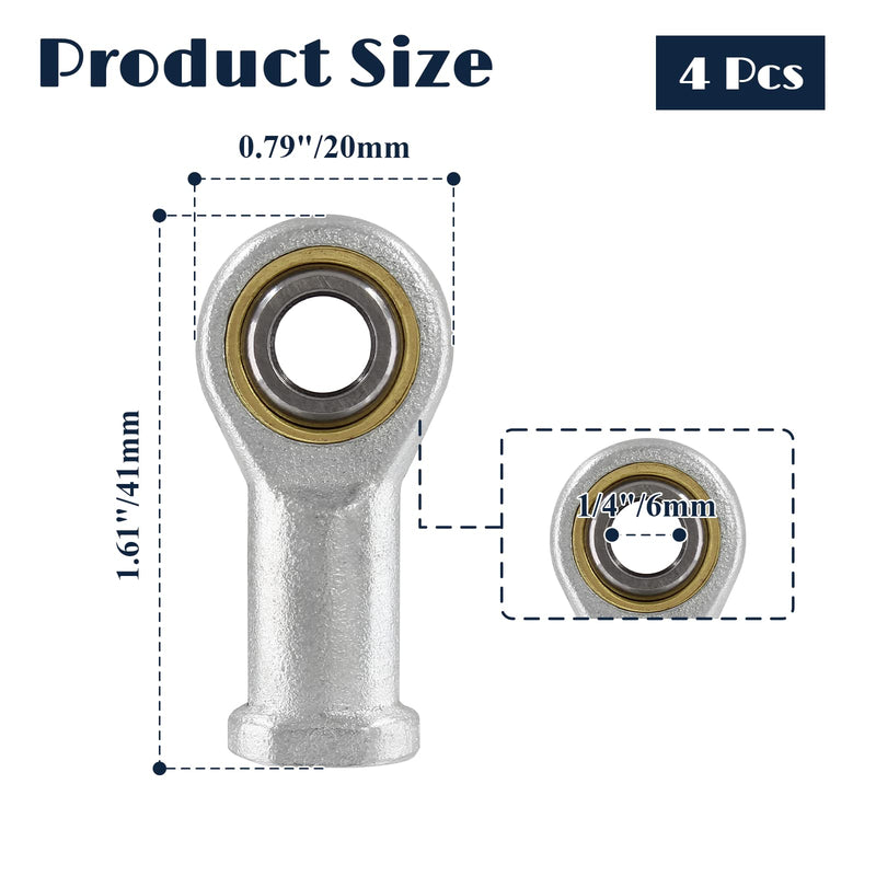 [Australia - AusPower] - 6mm Inside Dia Rod End Bearing Self Lubricating, M6 x 1.0 Female Thread Connector Joint, SI6T/K Rod End Ball Bearing, 4 PCS 