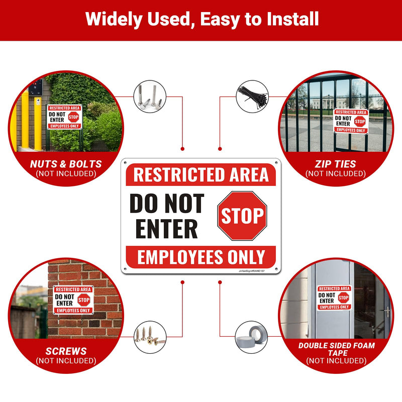 (4 Pack) Restricted Area Sign, Do Not Enter Employees Only Sign, 10"x7" Restricted Area Employees Only Signs, Rust Free Reflective Aluminum, Weather Resistant, UV Protected, Easy to Install
