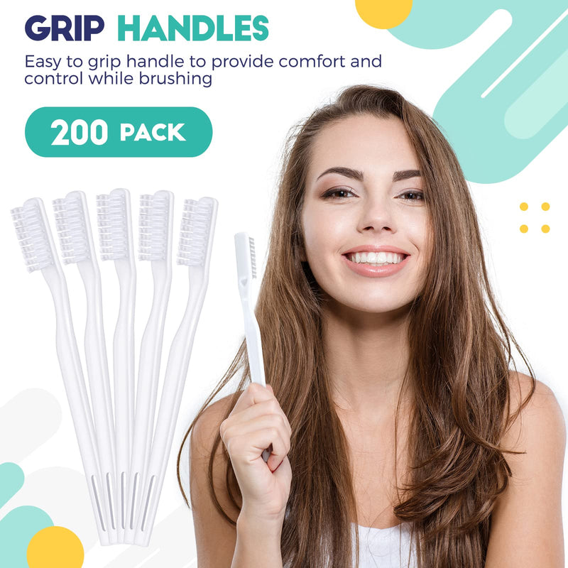 200 Pack Individually Wrapped Disposable Toothbrush Bulk Single Use Toothbrush Travel Toothbrushes Disposable Soft Bristle Adult Toothbrush Manual Tooth Brush for Women Men Hotels Guest Rooms, White