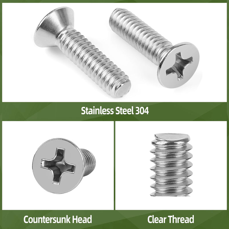 [Australia - AusPower] - 25 PCS 1/4-20 x 1 Phillips Flat Head Machine Screws, Countersunk Head Machine Screw Bolts, 18-8 Stainless Steel (304), Full Thread, Bright Finish 1/4"-20 x 1" Silver 