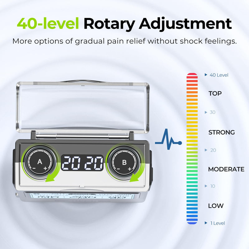 AUVON Rechargeable 4-Channel TENS Unit Muscle Stimulator for Back Pain Relief, Digital TENS Machine with 8 Customizable Modes, Electronic Pulse Massager Easy to Use, 16 Premium TENS Pads, A Carry Case