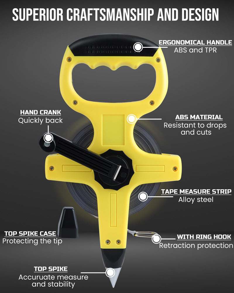 Lichamp Long Tape Measure 165FT/50M, SAE Metric Steel Tape Reel for Engineer, Field and Yard