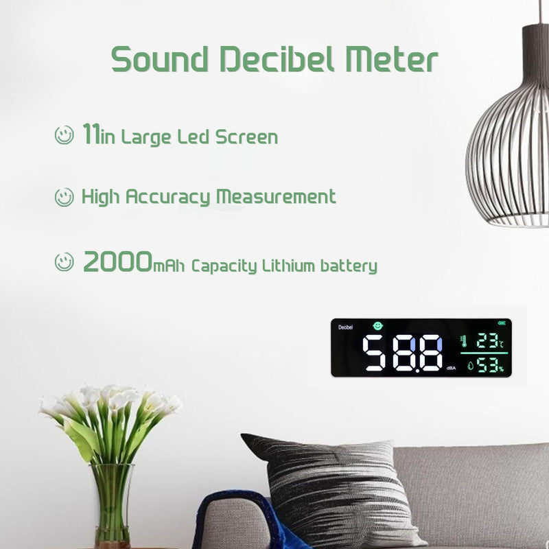 [Australia - AusPower] - Decibel Meter, Wall Hanging Sound Level Meter, Noise Decibel Meter, 3 in 1 Noise Temperature Humidity Meter, 30 to 130dB Range, with 11in Large LED Display Screen, for Classroom 