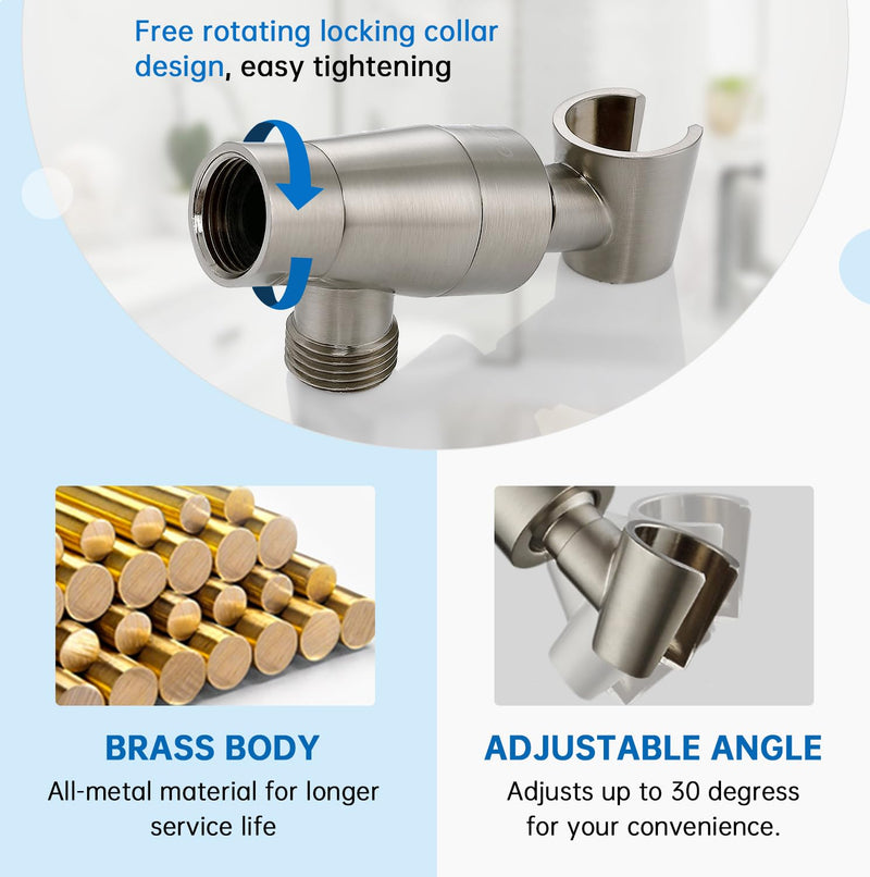 G-Promise Metal Shower Head Holder for Hand Held, Adjustable Bracket, Universal Shower Arm Mount, Brushed Nickel Finish