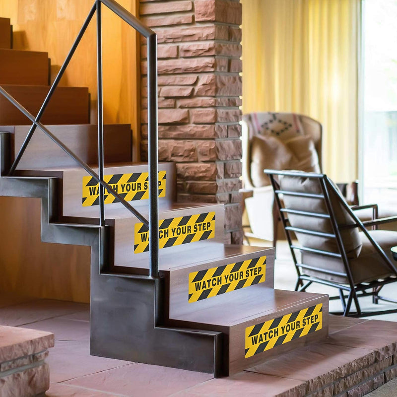6" x 24" Watch Your Step Floor Tape Anti Slip Warning Sign Sticker Adhesive Non- Slip Abrasive Decal for Workplace Home Safety Wet Floor Caution (6" x 24" / 12pcs) 6" x 24" / 12 pieces