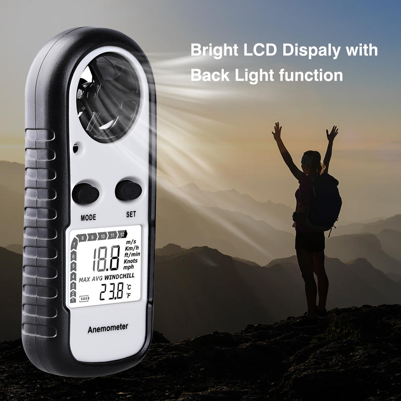 Digital Anemometer Wind Speed Meter, Wind Gauges Air Flow Velocity Meter for Measuring Wind Chill Temperature Speed, Wind Meter Thermometer Gauge for Shooting Windsurfing Fishing Hunting