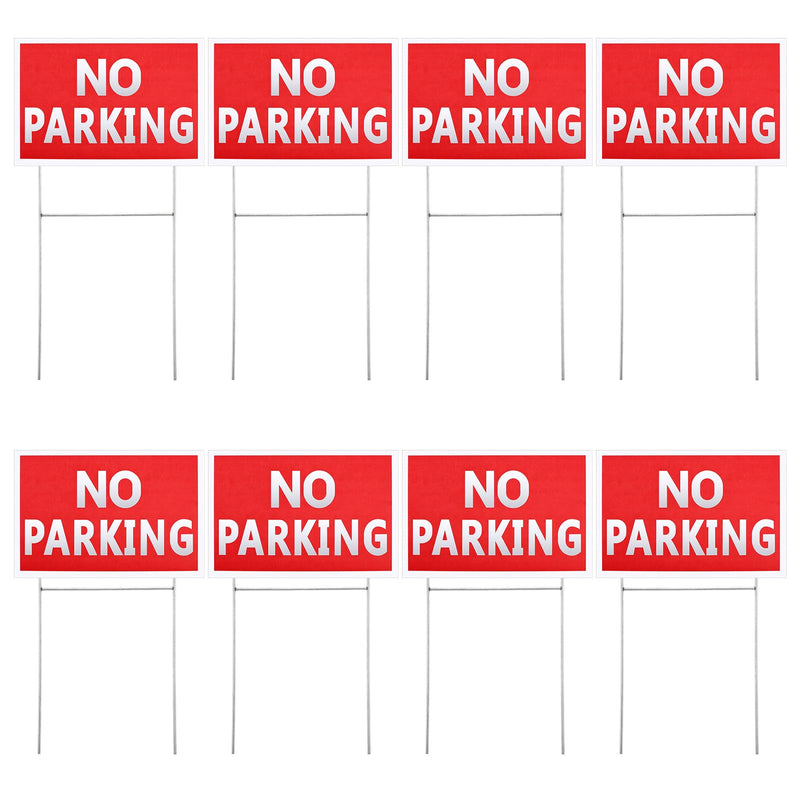 8 Pcs 8 x 12 Inches No Parking Signs with Stand, Double Side Plastic Outdoor Weather Resistant Waterproof Parking Yard Sign White Letter Red Background for Grass Driveways Yard Lawn