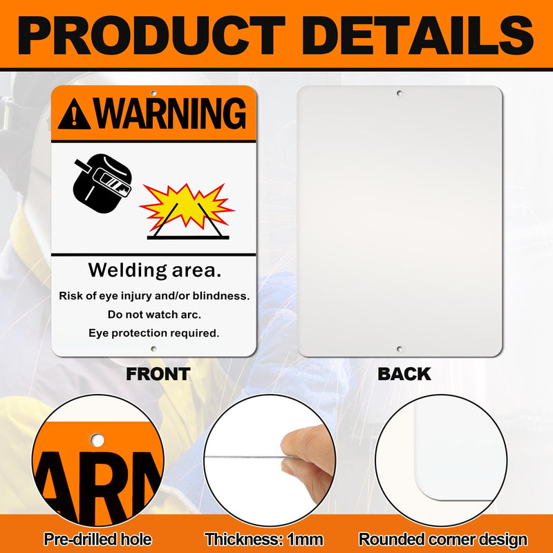 2 Pack Warning Welding Area Sign - 9 x 12 Inches Eye Protection Required Welding Safety Sign Vertical Weatherproof Aluminum Material for Welder Construction Site Industrial Warehouse
