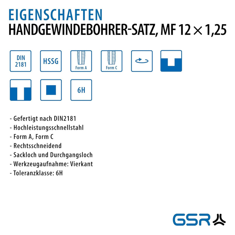 Professional M12 x 1.25 TAPS SET HSS G Pack of 2) MF12 x 1,25