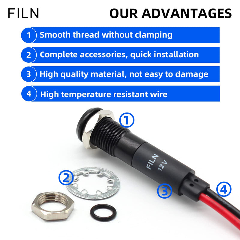 [Australia - AusPower] - 5Pcs 8MM (5/16'') Indicator Light led indicator light 12V 24v Metal Pilot Lamp Light Black Anodized Waterproof ip67 Red Signal Lamp light(12V-Black Anodized-Red 5Pcs) Red-5pcs 12V-24V-Black Anodized 