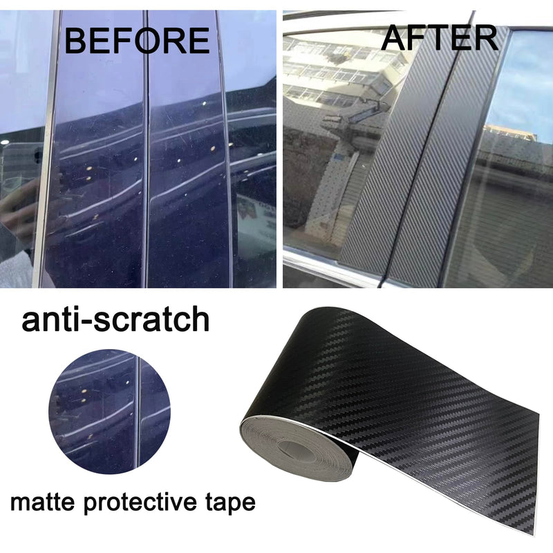 Carbon Fiber Vinyl Tape for Black Out Chrome Delete Window Trim with Tool Kit, Black Vinyl Wrap Tape Roll, Self-Adhesive Car Chrome Door Trim Delete Tape DIY Film (3 inches x 30 feet) 3 inches x 30 feet